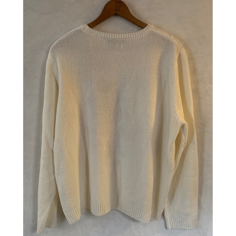 Alfred‎ Dunner Cream Floral Embroidered Cable Knit Sweater Womens Large Beaded - Picture 7 of 8